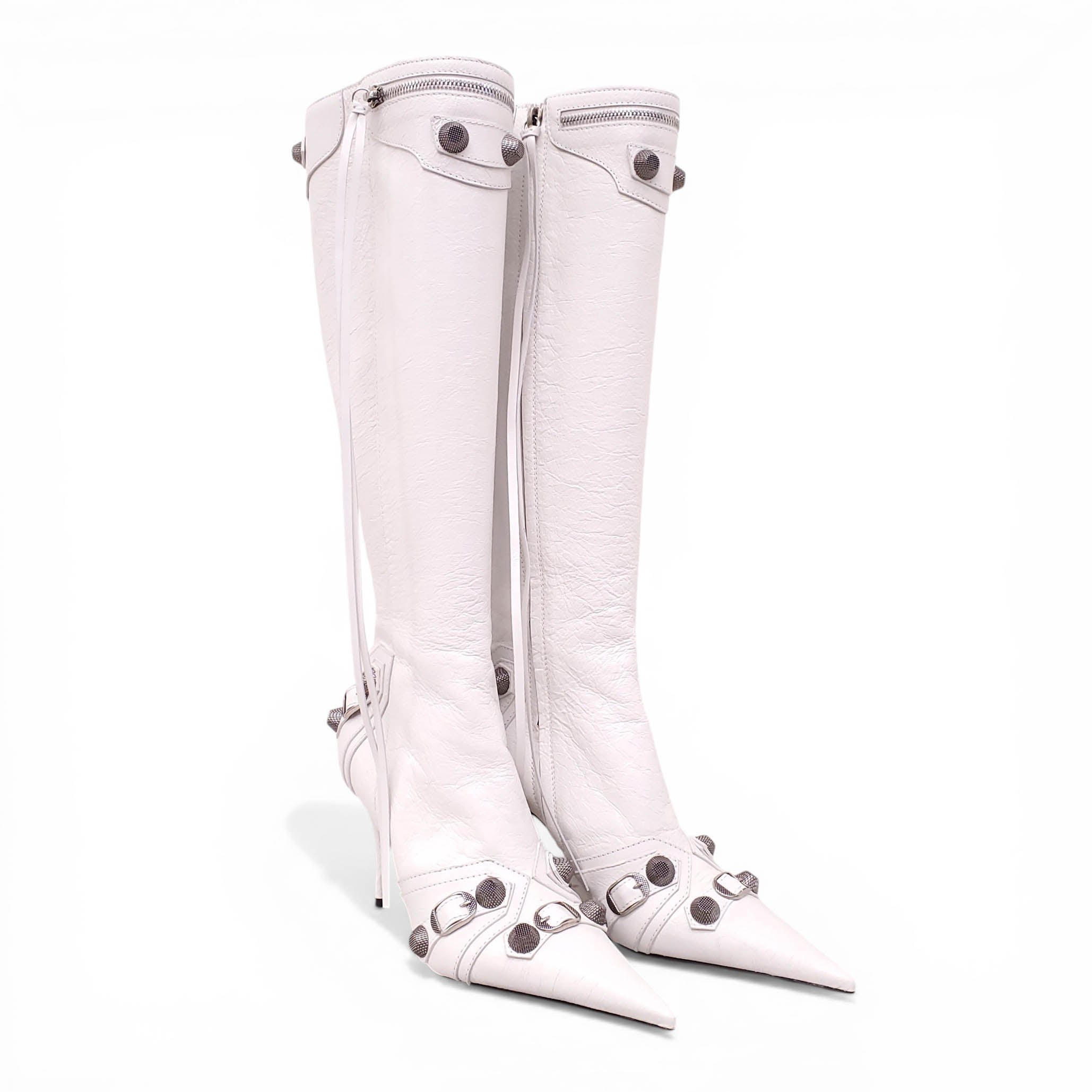 BALENCIAGA OPTIC WHITE CAGOLE BOOTS - SIZE 39