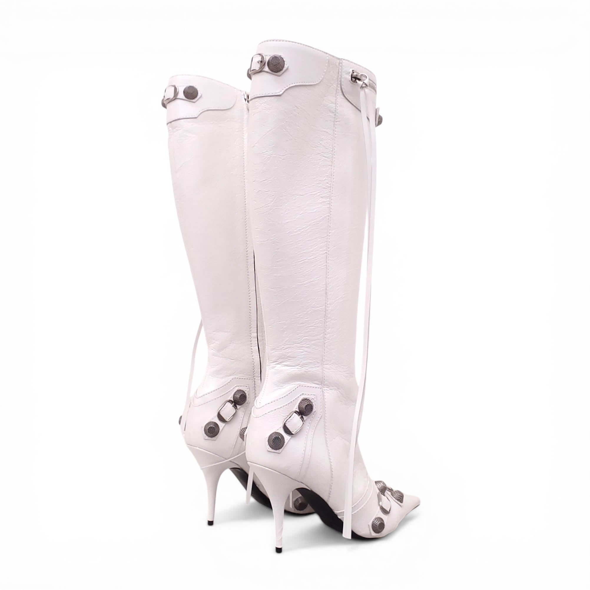 BALENCIAGA OPTIC WHITE CAGOLE BOOTS - SIZE 39