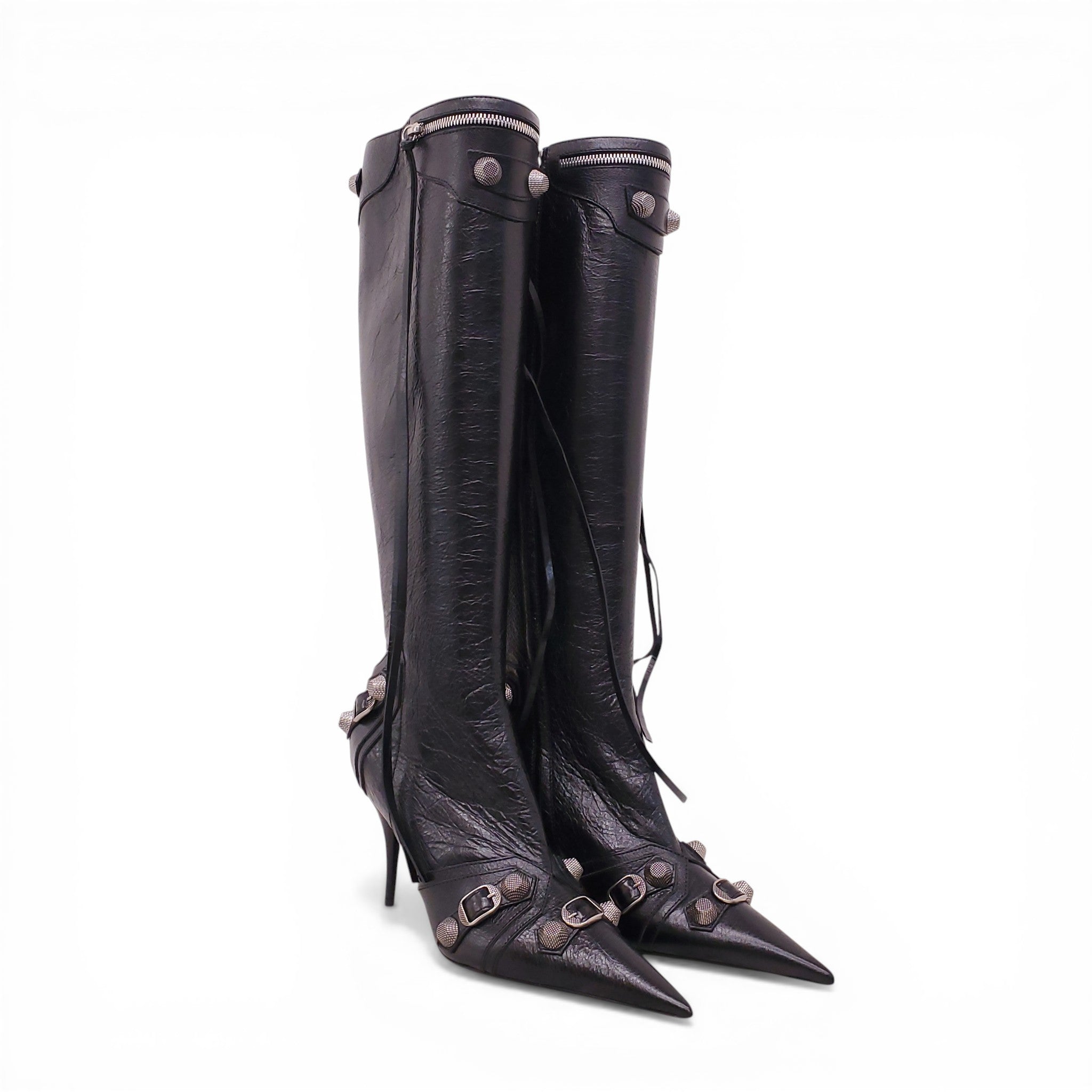 BALENCIAGA BLACK AND SILVER CAGOLE BOOTS - SIZE 40