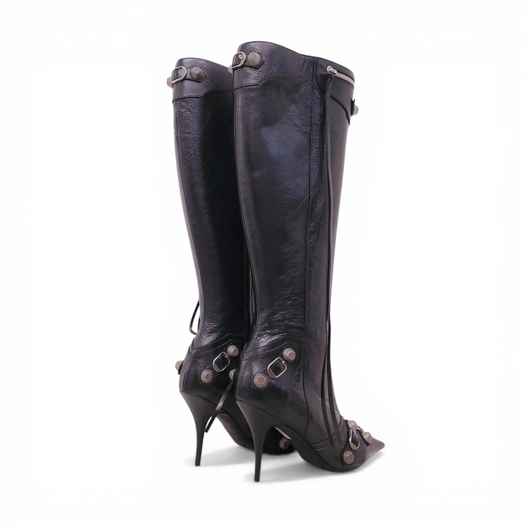 BALENCIAGA BLACK AND SILVER CAGOLE BOOTS - SIZE 37.5
