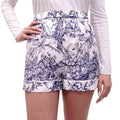 CHRISTIAN DIOR WHITE AND BLUE PATTERNED SILK SHORTS - SIZE 2