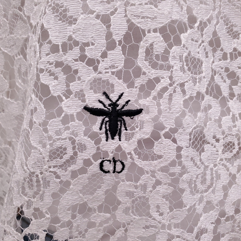 CHRISTIAN DIOR WHITE LACE BLOUSE WITH CD LOGO - SIZE S