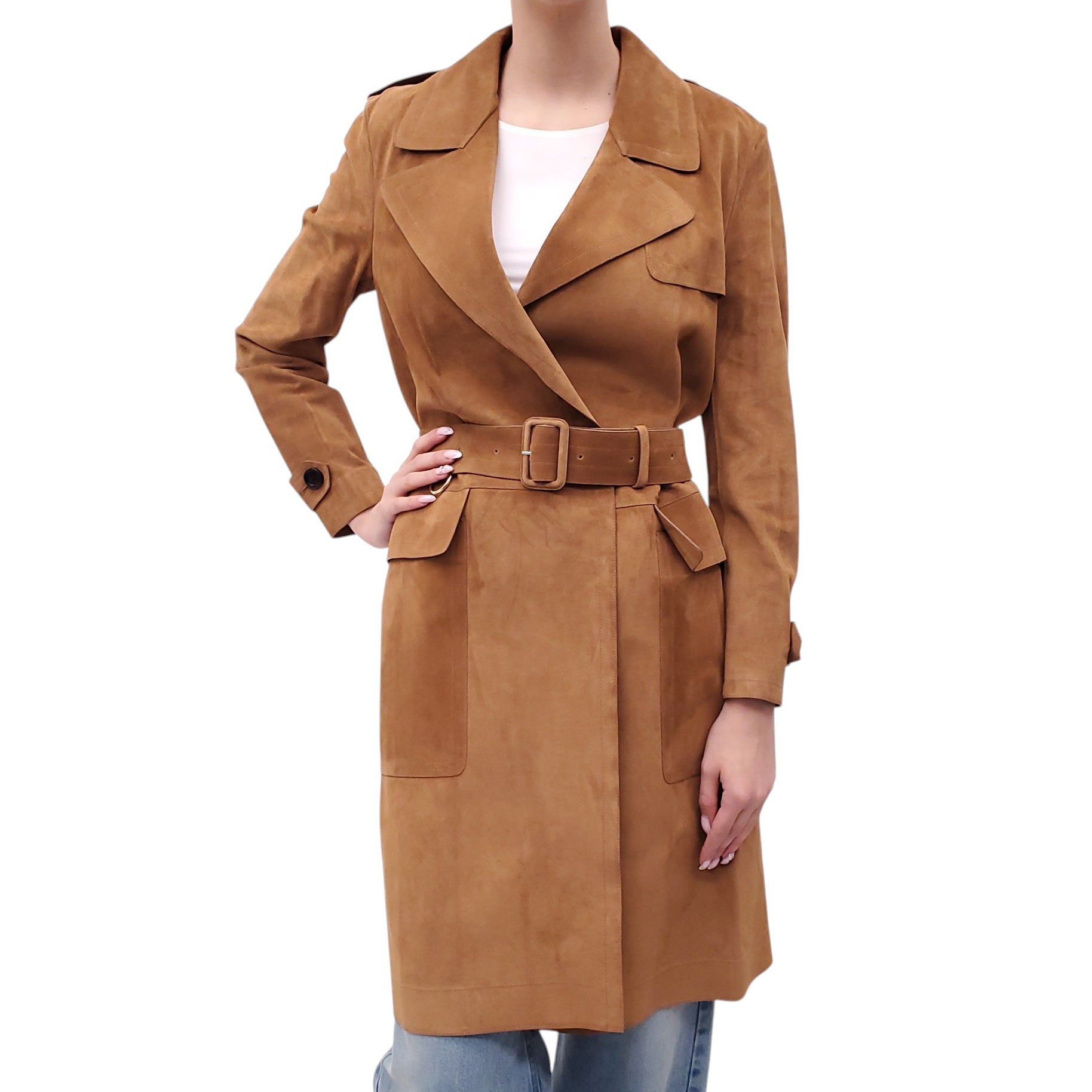 BURBERRY COGNAC SUEDE TRENCH COAT - SIZE US 4