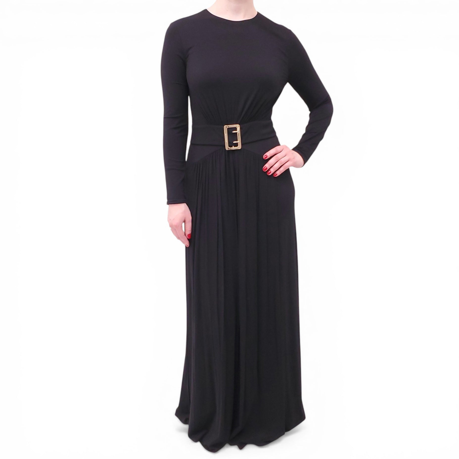 BURBERRY BLACK GOWN WITH BELT - SIZE 6