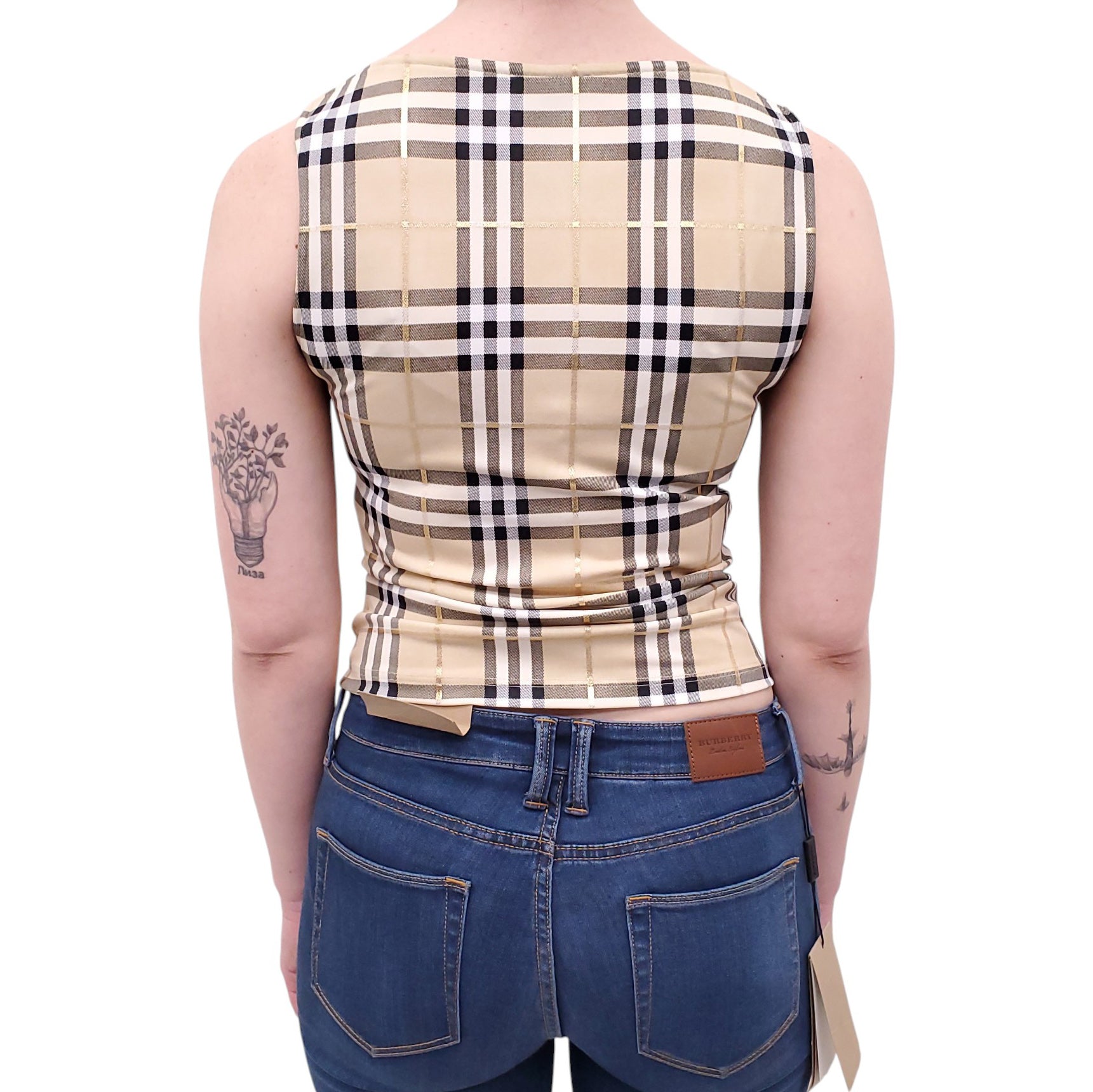 BURBERRY YELLOW CHECK TANK TOP WITH METALLIC DETAILS - SIZE S