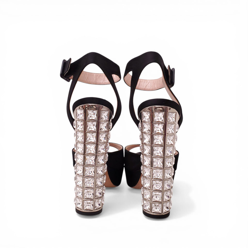 MIU MIU BLACK PEEP TOE CRYSTAL HEELS - SIZE 41