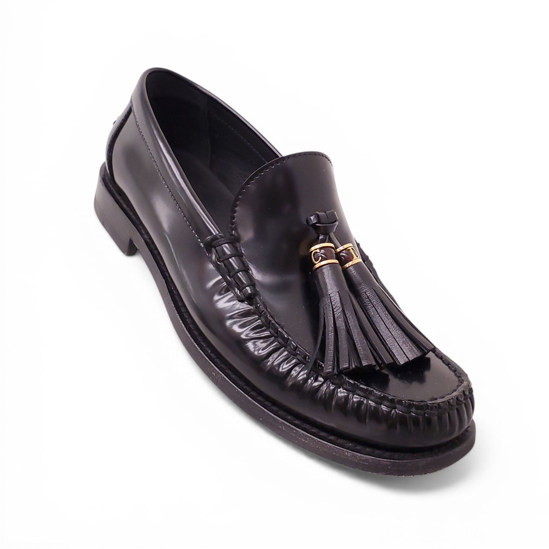 DIOR BLACK CD LEATHER LOAFERS - SIZE 40 