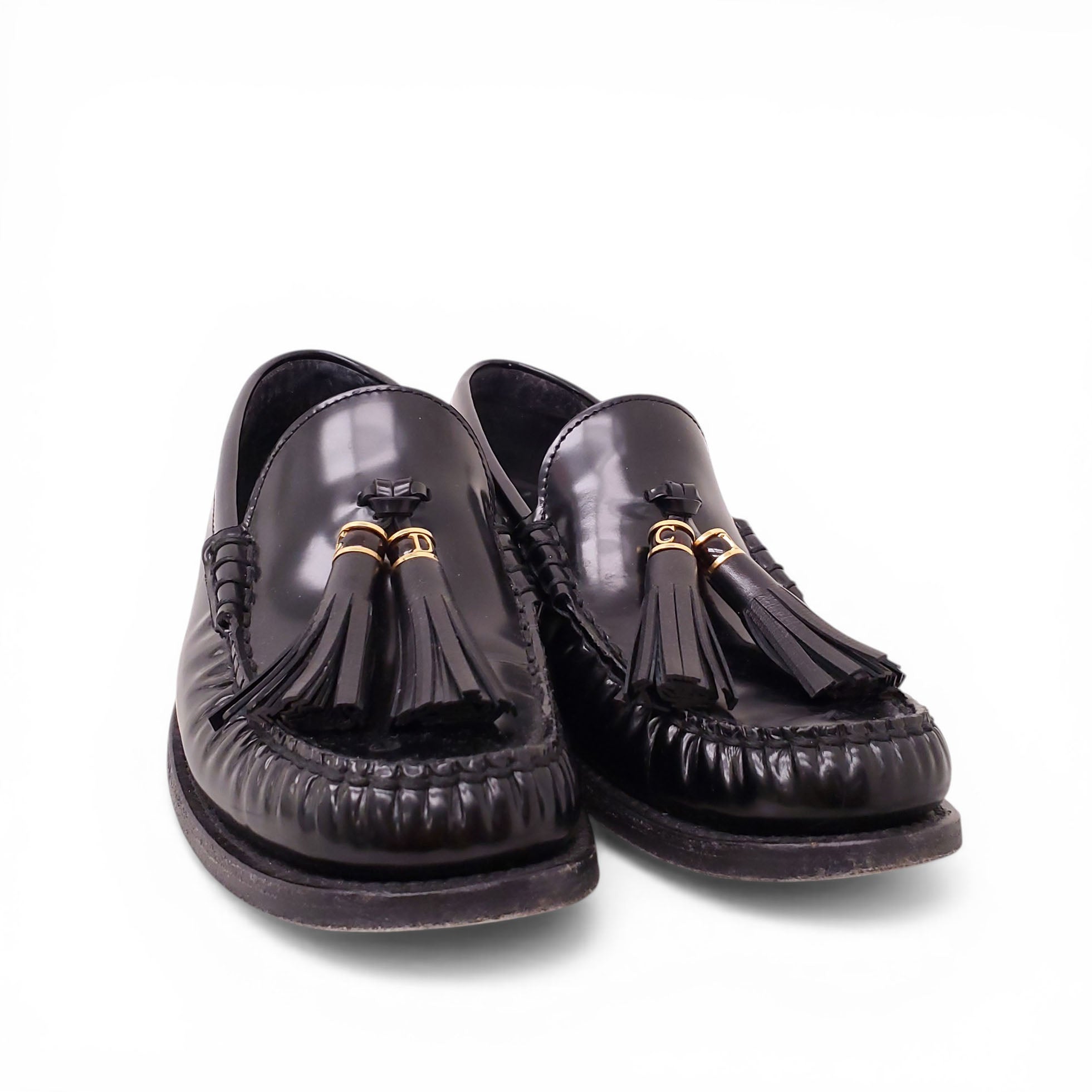DIOR BLACK CD LEATHER LOAFERS - SIZE 40 