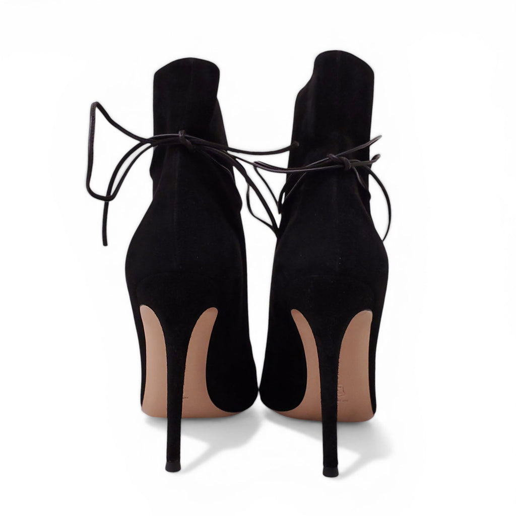 GIANVITO ROSSI BLACK SUEDE LACE UP BOOTIES - SIZE 40