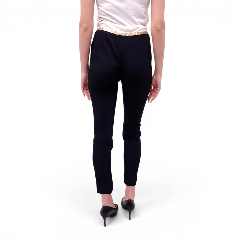 GUCCI BLACK SILK TROUSERS WITH GOLD AND WHITE WAISTBAND - SIZE 40