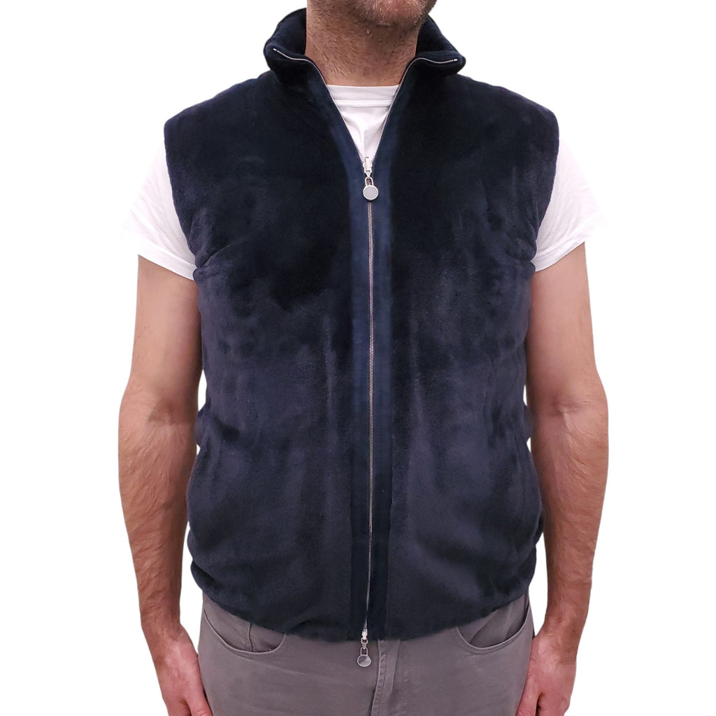 KITON NAVY MINK FUR AND CASHMERE REVERSIBLE VEST - MEN'S SIZE S