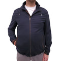 ZEGNA 12MILMIL12 NAVY WOOL HOODED JACKET WITH BROWN LEATHER DETAILS - MEN'S SIZE 52