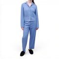 MIU MIU BLUE POPLIN PAJAMA LOGO BLOUSE AND PANTS SET - SIZE 36