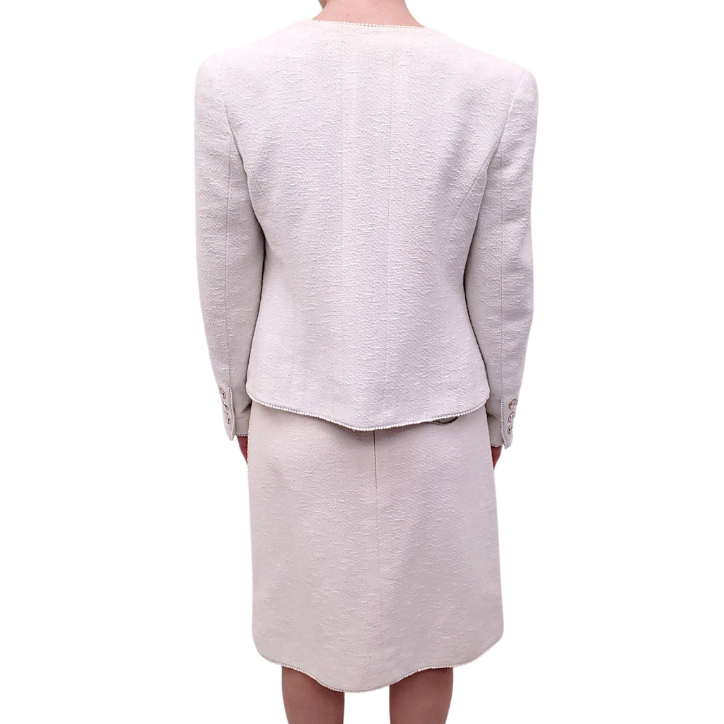 CHANEL CREAM THREE-PIECE SUIT WITH BUSTIER, SKIRT AND JACKET - SIZE 42