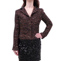 CHANEL BROWN AND BLACK METALLIC TWEED JACKET WITH PAILLETTE SEQUIN COLLAR - SIZE 40