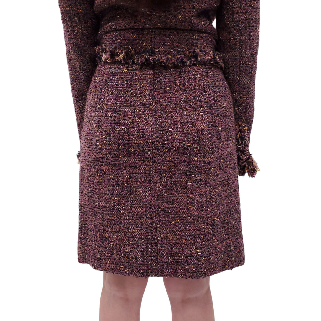 CHANEL F/W 2003 PURPLE TWEED SUIT WITH FRINGE DETAIL - SIZE 42