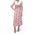 ALESSANDRA RICH CREAM AND PINK FLORAL DRESS WITH WHITE COLLAR DETAIL - SIZE 40 (FITS SMALL)