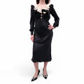 ALESSANDRA RICH BLACK LAMINATED SILK MIDI DRESS - SIZE 42 (FITS SMALL)