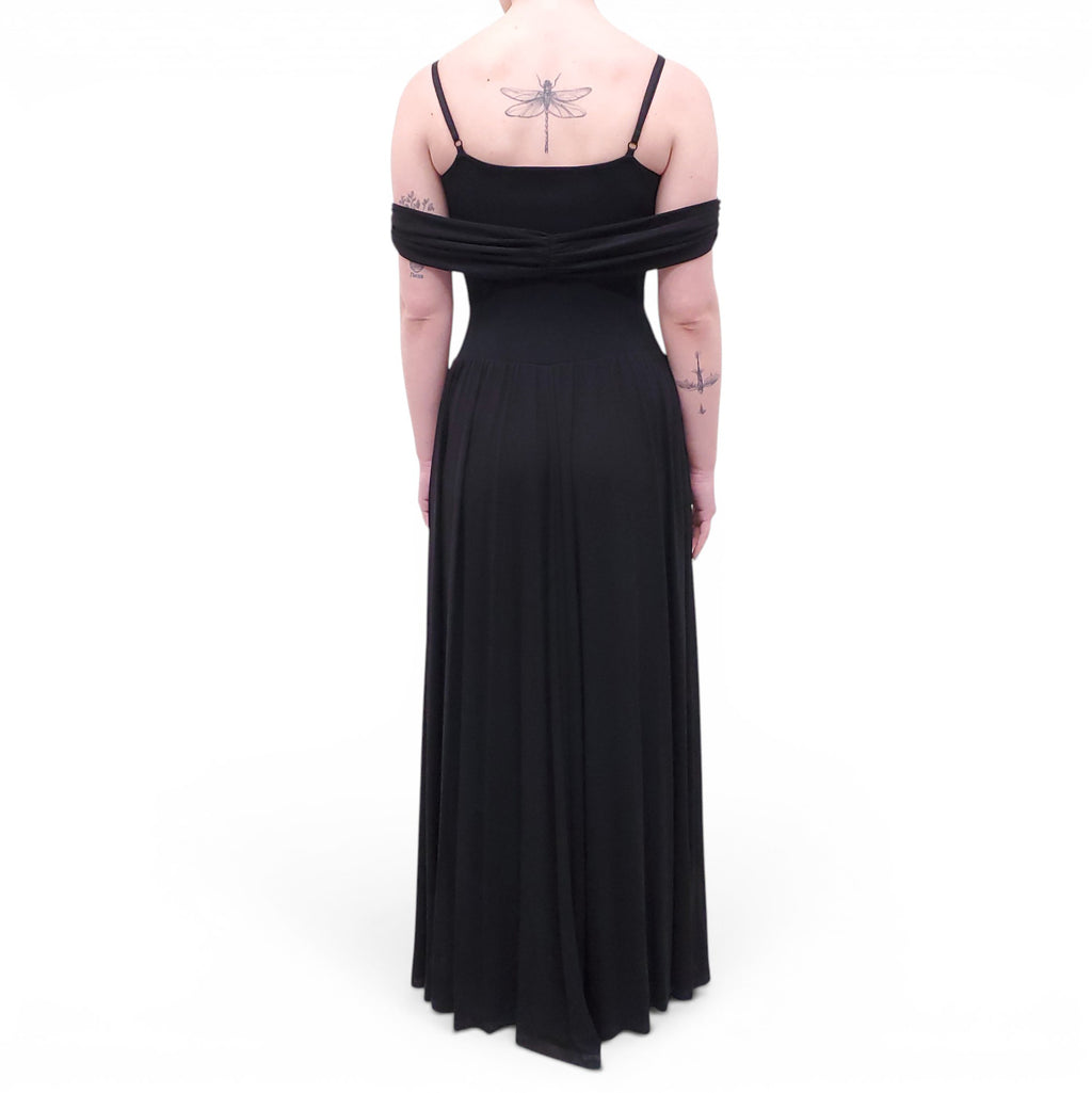 SIMKHAI BLACK PLEATED OFF THE SHOULDER DRESS - SIZE L