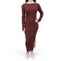 TOTEME BROWN RIBBED LONG SLEEVE DRESS - SIZE S