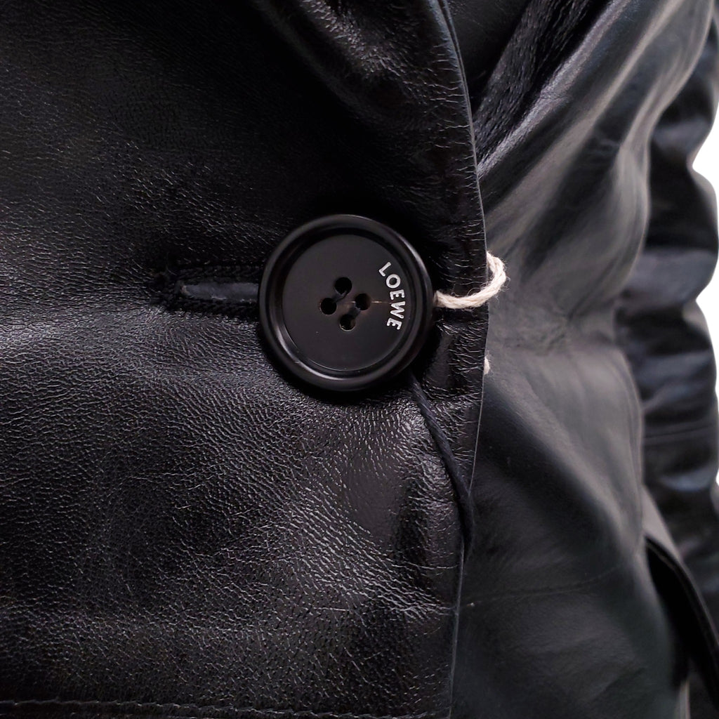 LOEWE BLACK LEATHER PADDED TRENCH COAT - SIZE M