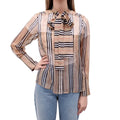 BURBERRY SILK STRIPED LOGO 'AMELIE' SHIRT WITH TIE - SIZE US 4