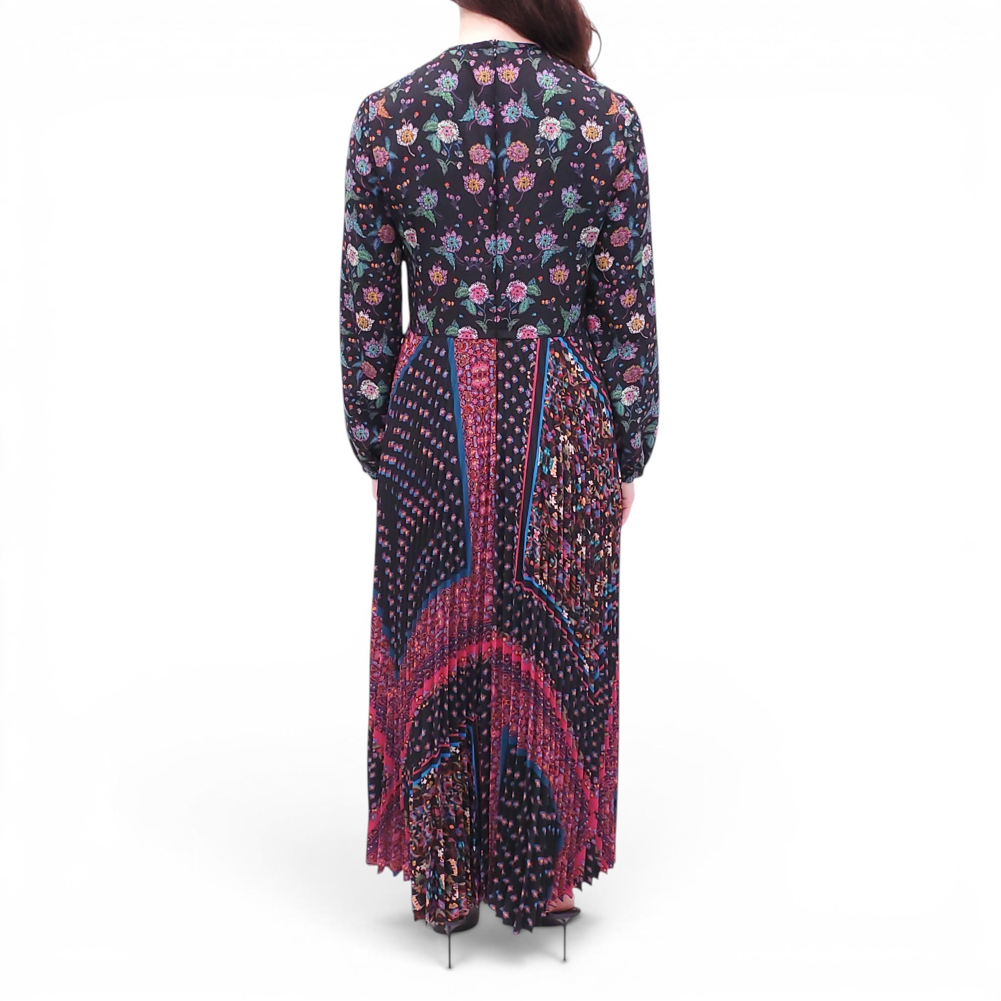 RED VALENTINO BLACK AND MULTICOLOURED FLORAL PLEATED DRESS - SIZE 42