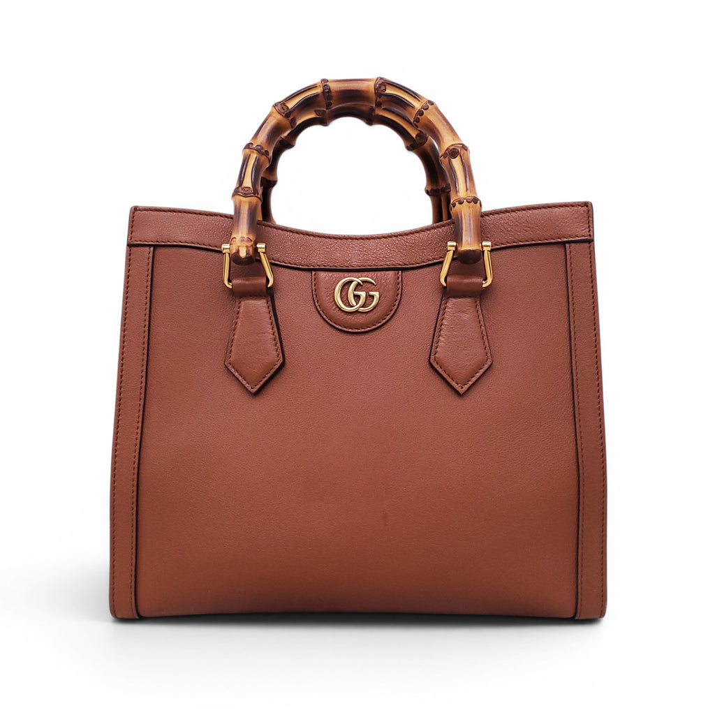 GUCCI BROWN MEDIUM DIANA TOTE BAG WITH BAMBOO TOP HANDLE
