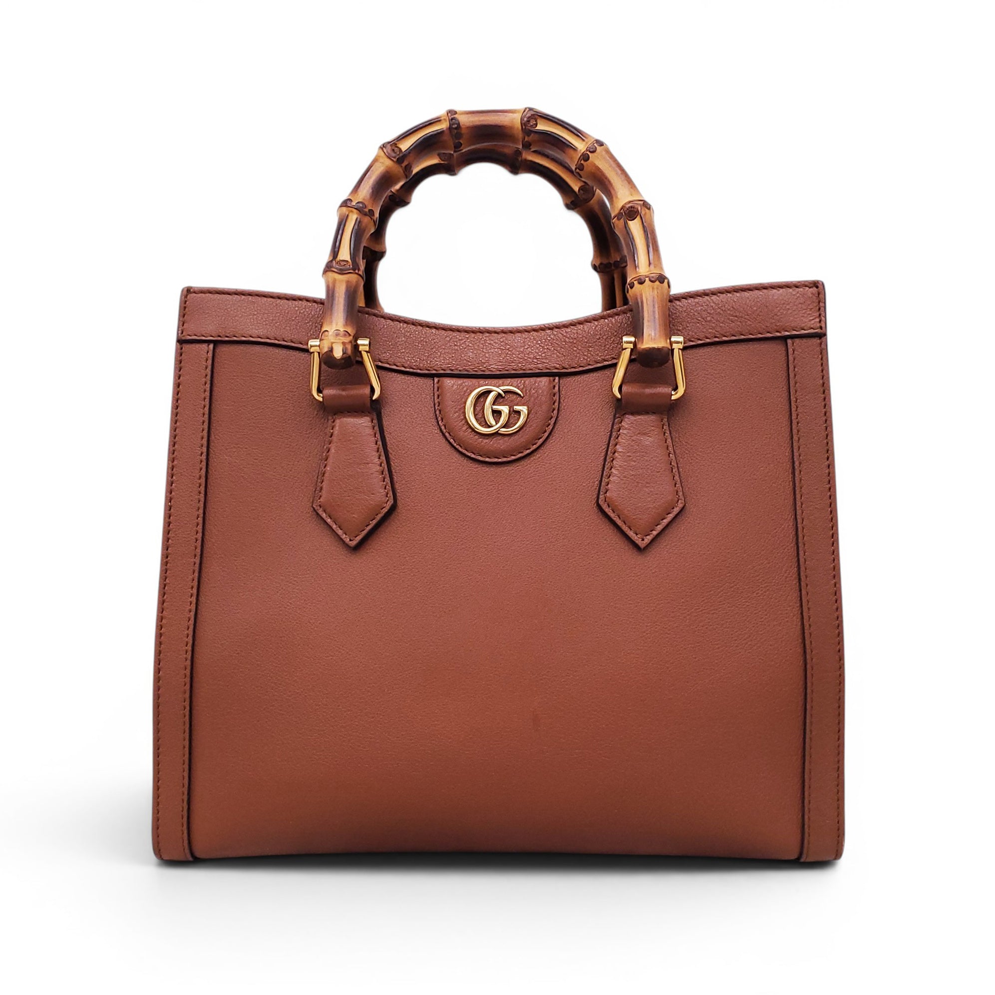 GUCCI BROWN MEDIUM DIANA TOTE BAG WITH BAMBOO TOP HANDLE