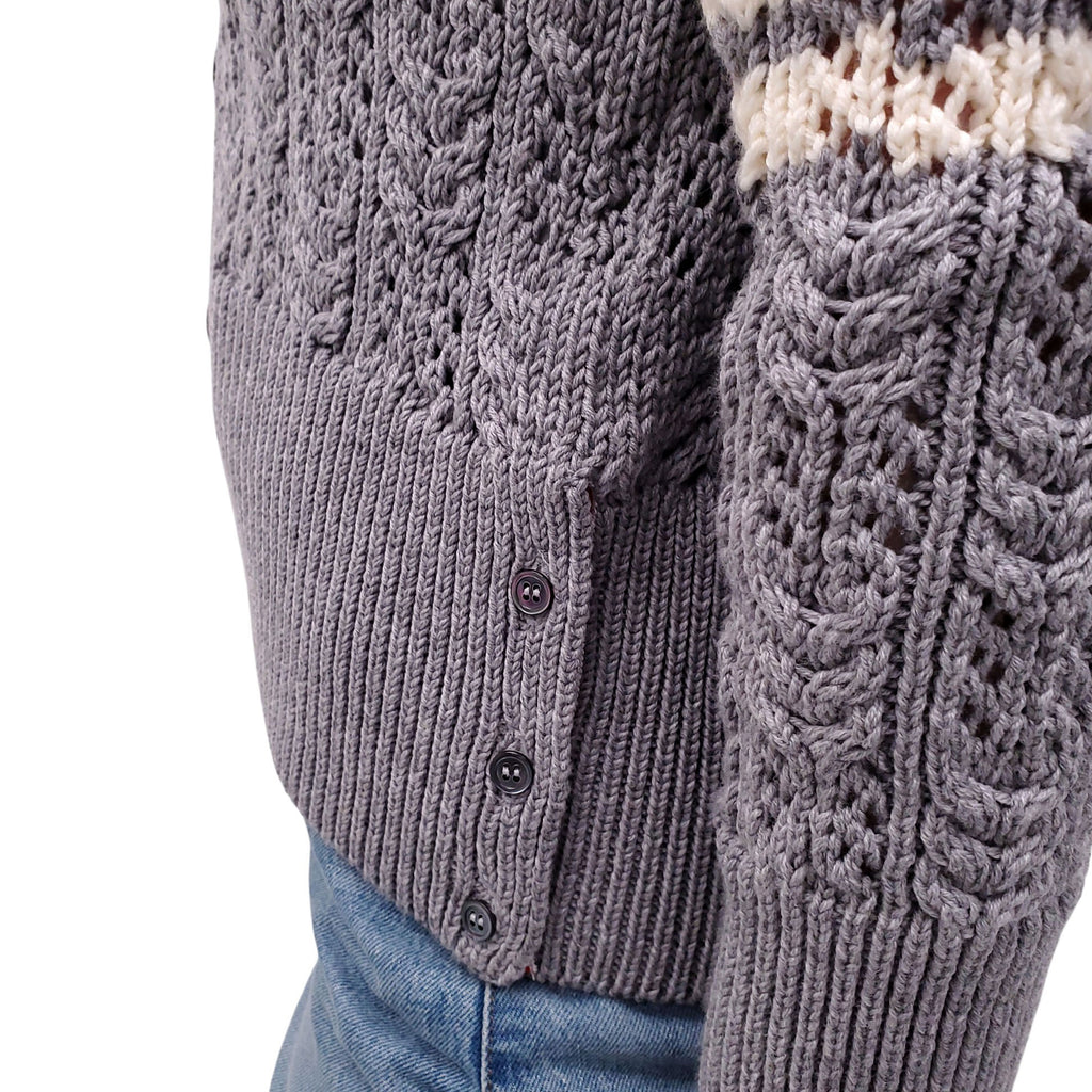 THOM BROWNE GREY IRISH WOOL CABLE KNIT CARDIGAN - SIZE 38