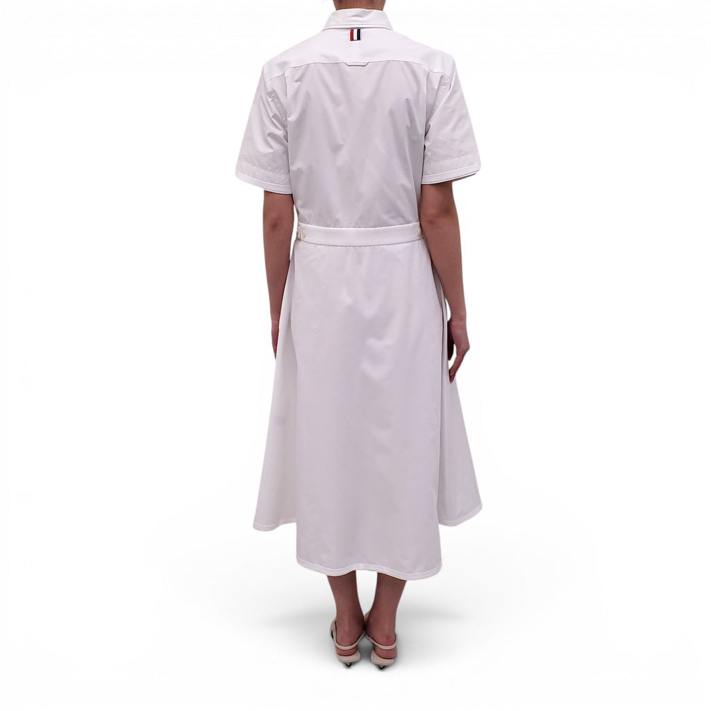 THOM BROWNE WHITE POPLIN A-LINE DRESS - SIZE 46