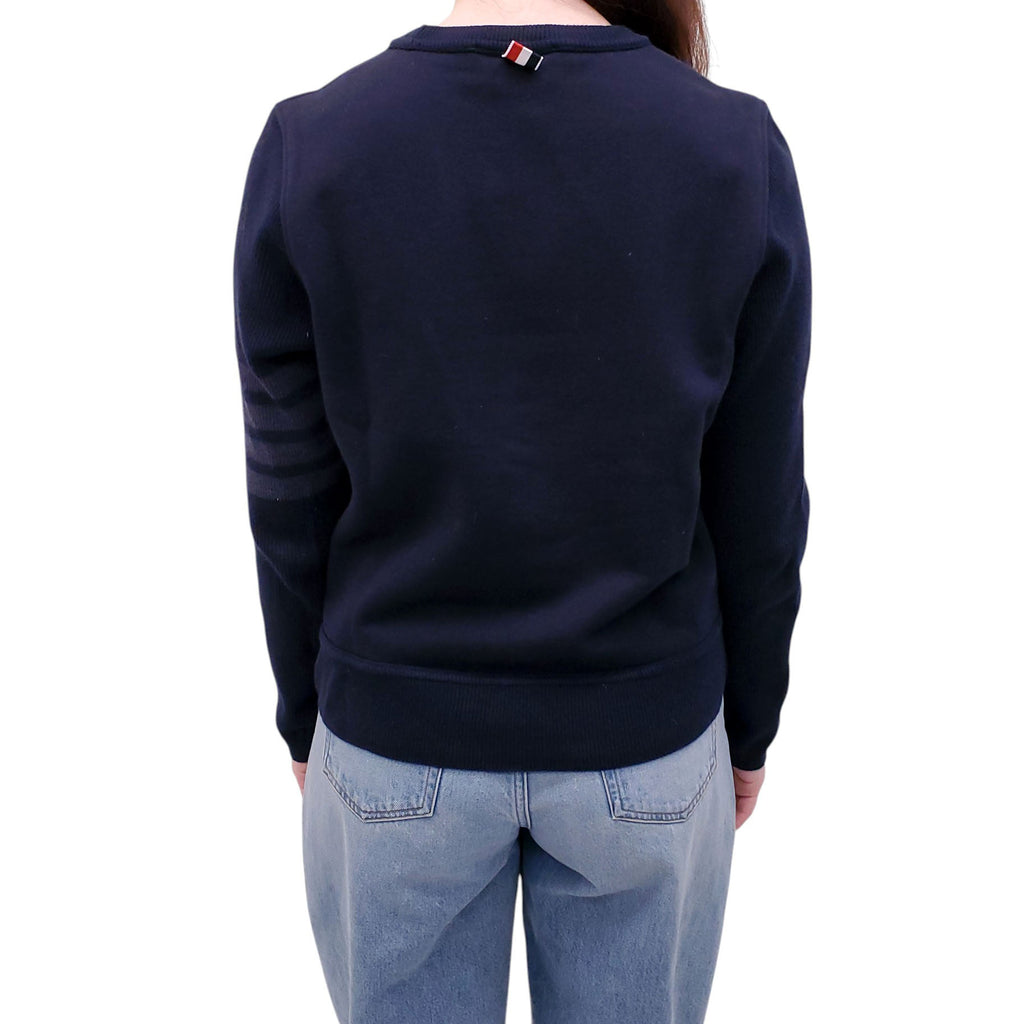 THOM BROWNE NAVY 4-BAR KNIT DETAIL CREWNECK SWEATSHIRT - SIZE 44