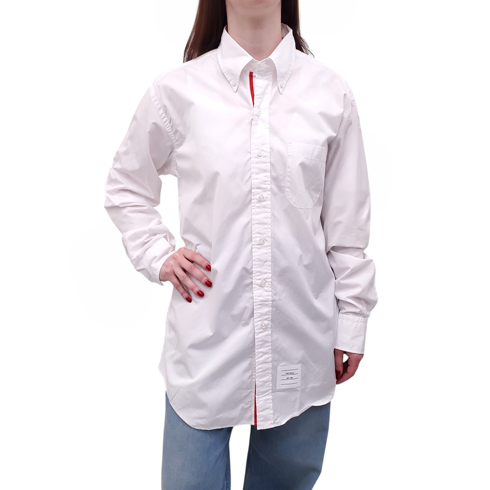 THOM BROWNE WHITE POPLIN BUTTON-UP SHIRT - SIZE 5/XXL
