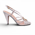 GUCCI SILVER HEELS WITH MULTICOLOUR CRYSTAL GG LOGO - SIZE 39