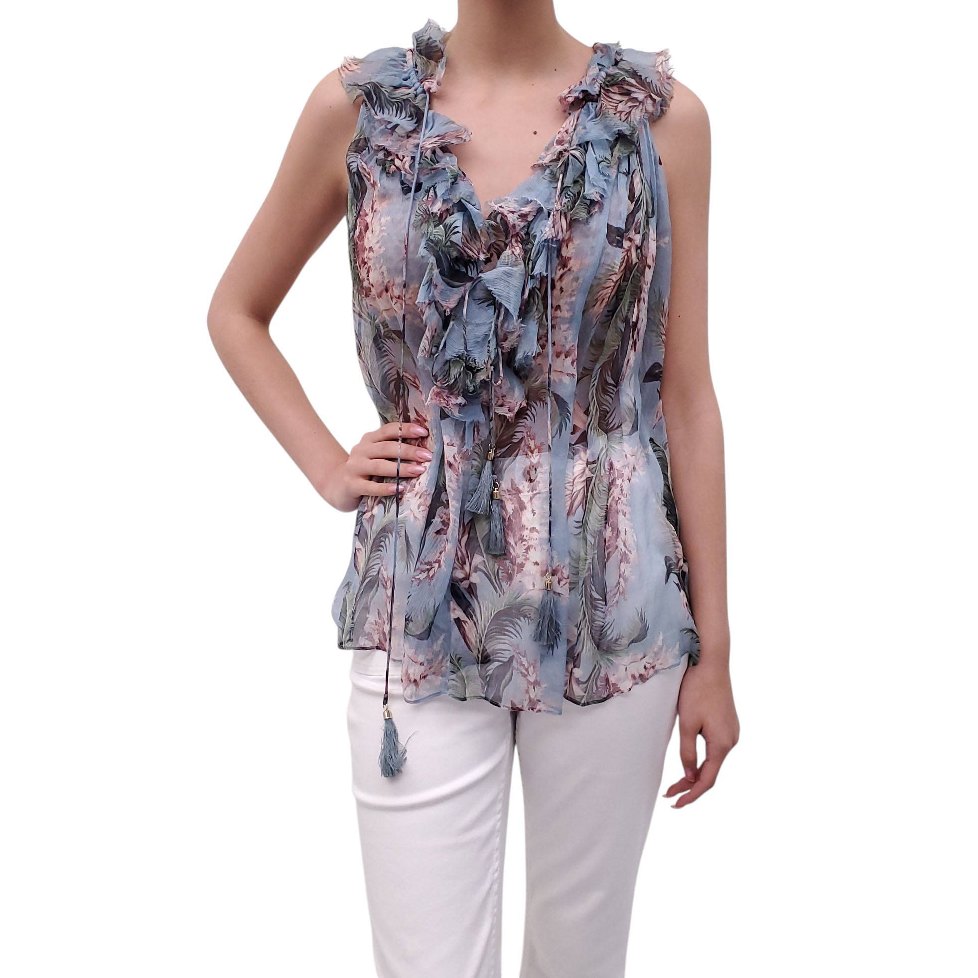 ZIMMERMANN BLUE FLORAL BLOUSE - SIZE 1 (US 6)