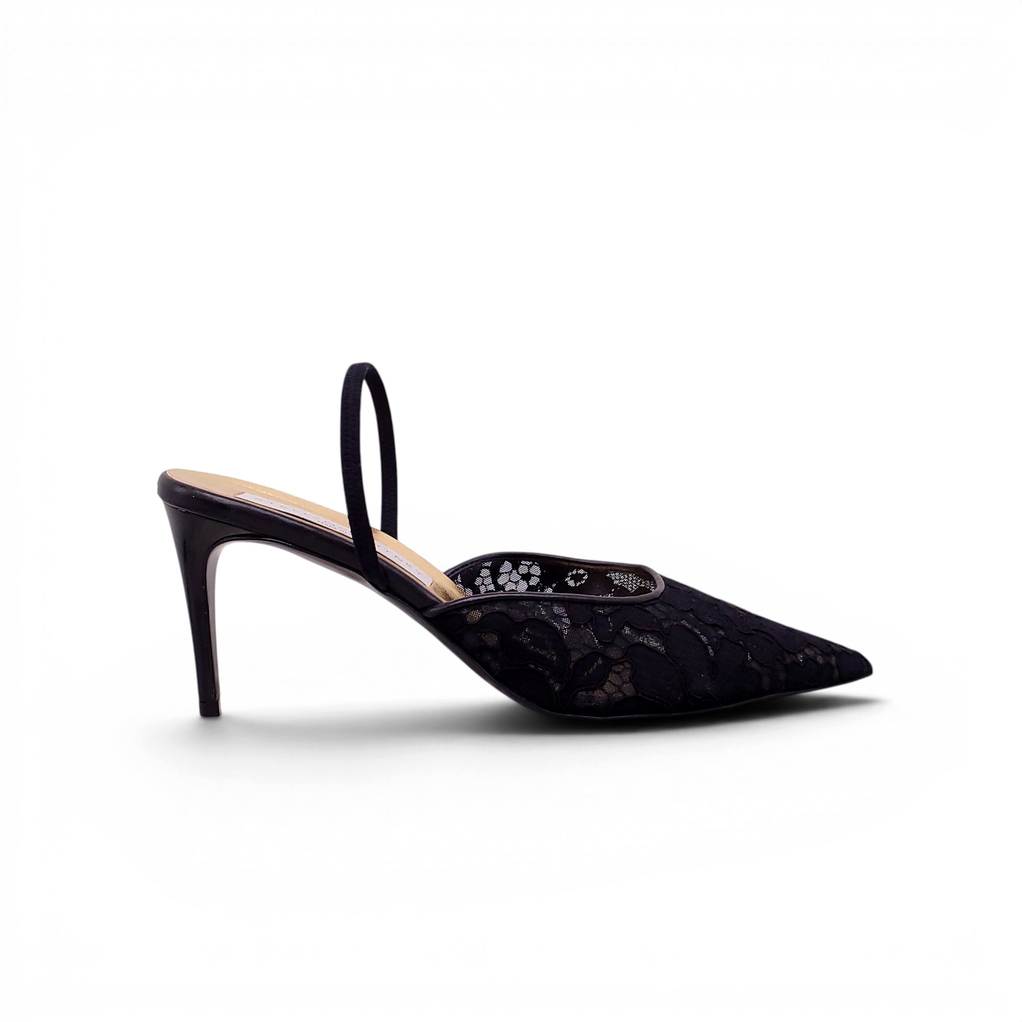 STELLA MCCARTNEY BLACK LACE HEELS - SIZE 38.5