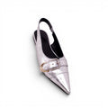 GIVENCHY SILVER METALLIC BUCKLE SLINGBACK FLATS - SIZE 38