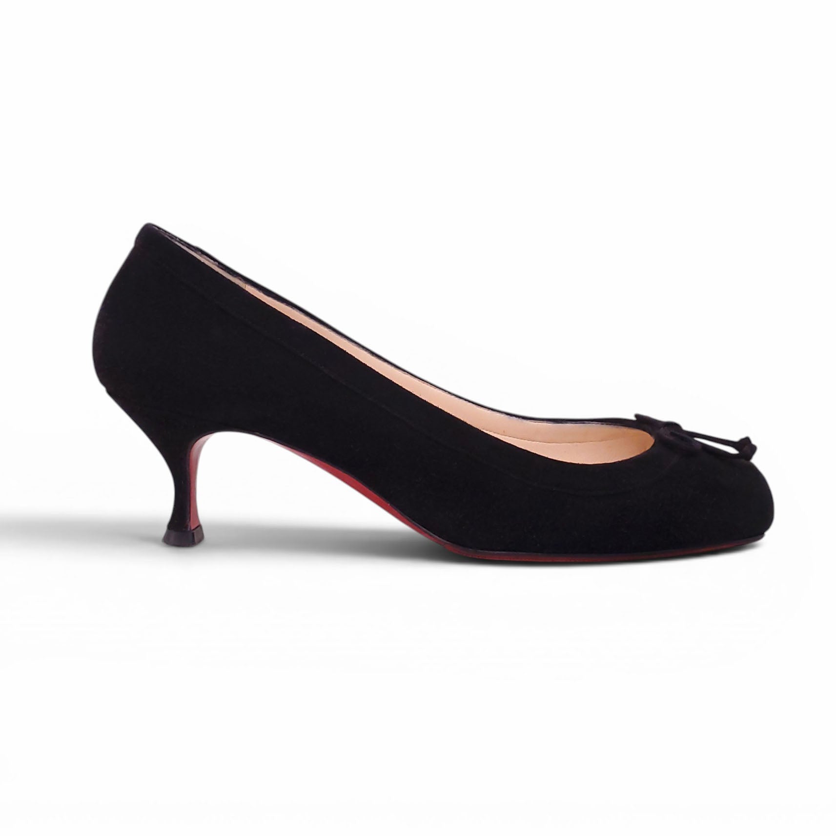 CHRISTIAN LOUBOUTIN BLACK SUEDE BALLET KITTEN HEELS - SIZE 39
