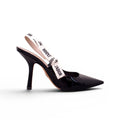 CHRISTIAN DIOR BLACK PATENT LOGO SLINGBACK HEELS - SIZE 38.5