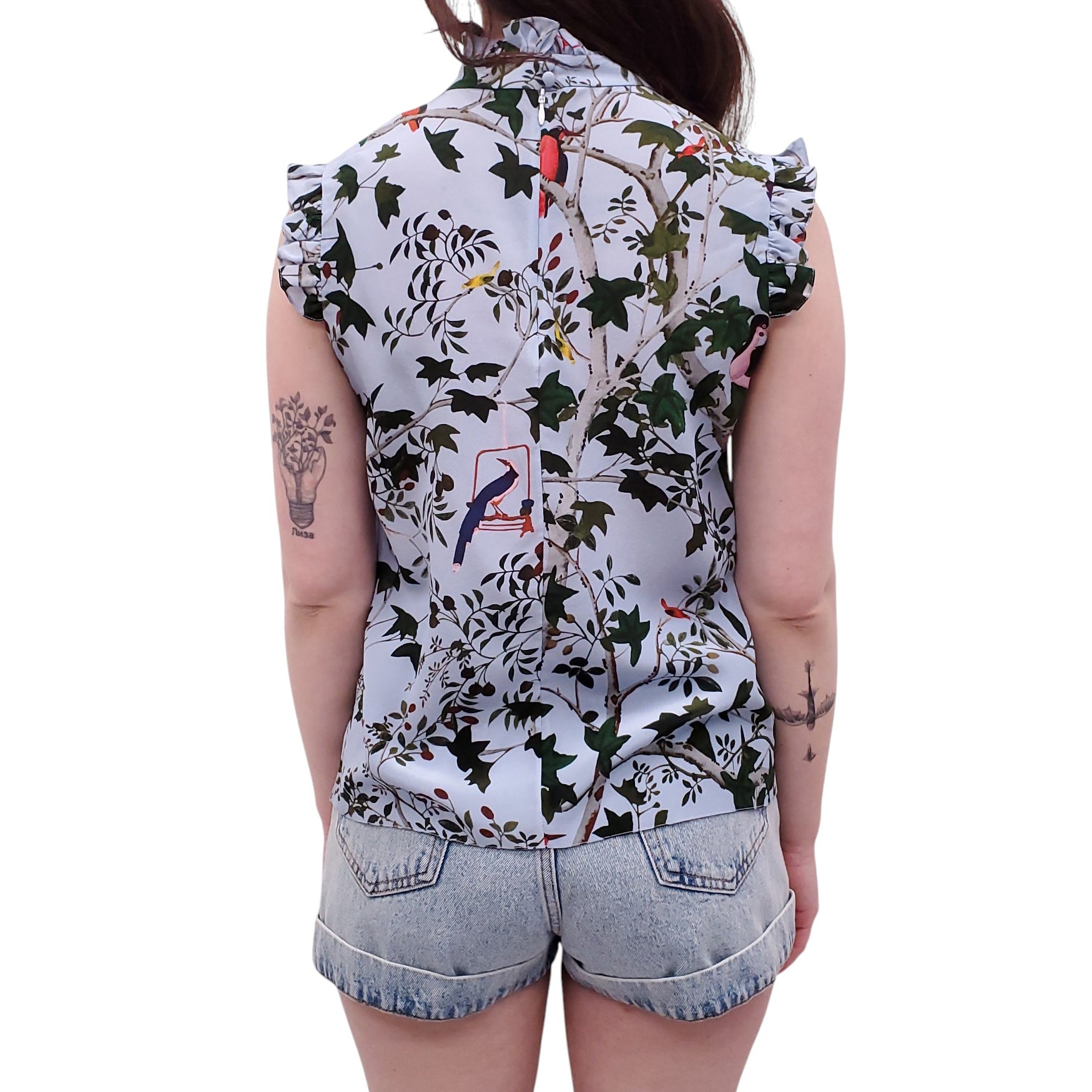 ERDEM BLUE PATTERNED SILK BLOUSE - SIZE 6