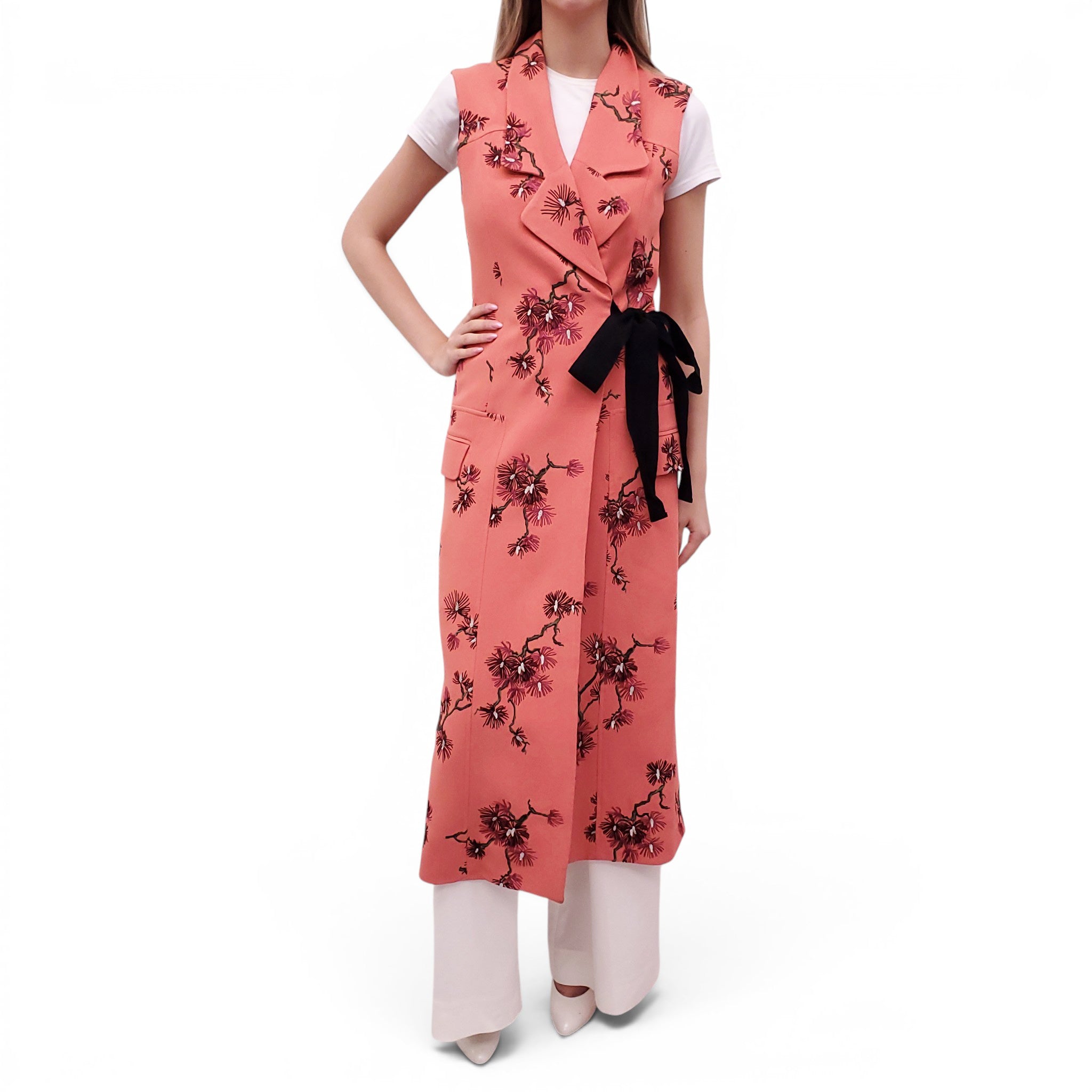 ERDEM CORAL FLORAL EMBROIDERED SLEEVELESS COAT - SIZE 4