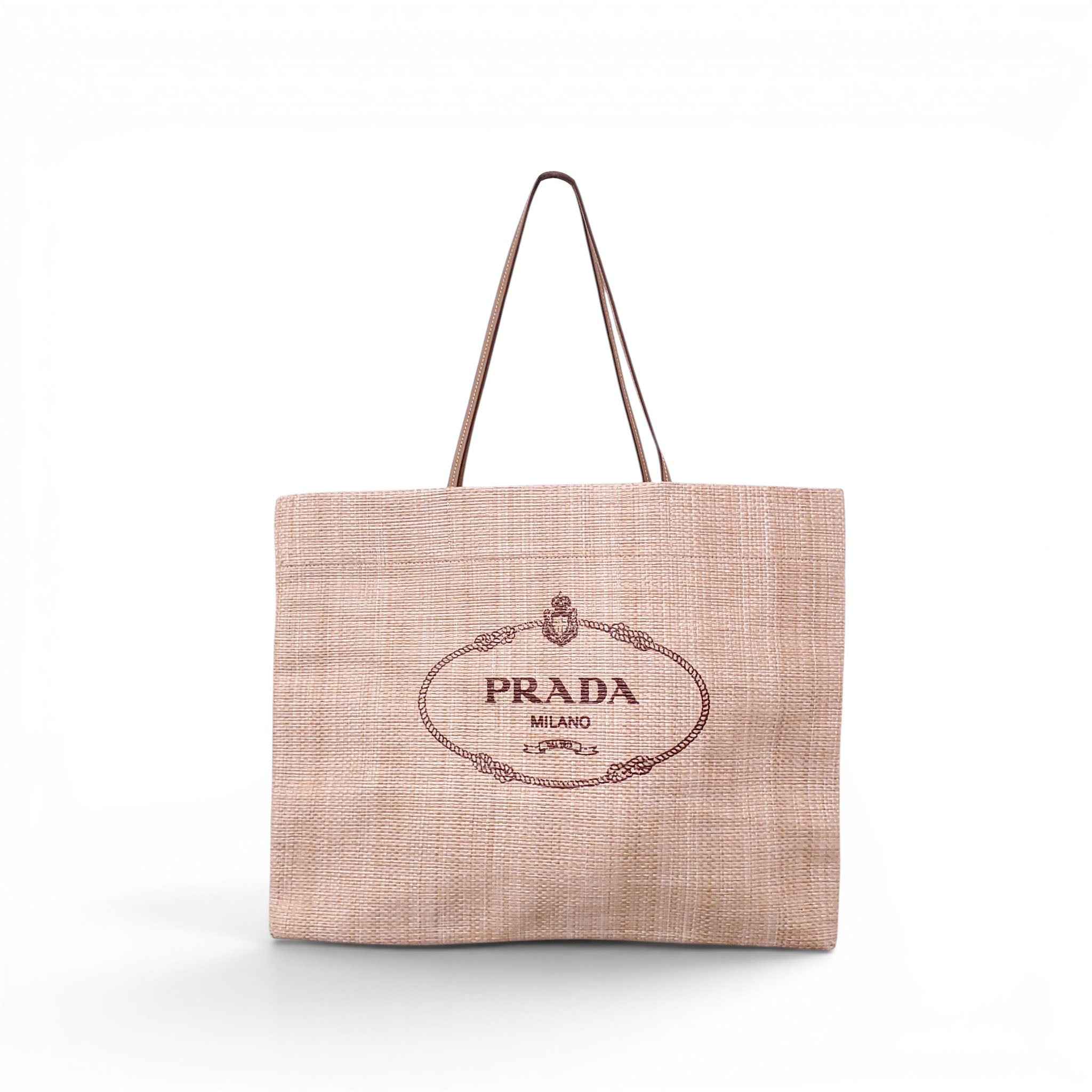 PRADA BEIGE RAFFIA BEACH TOTE BAG