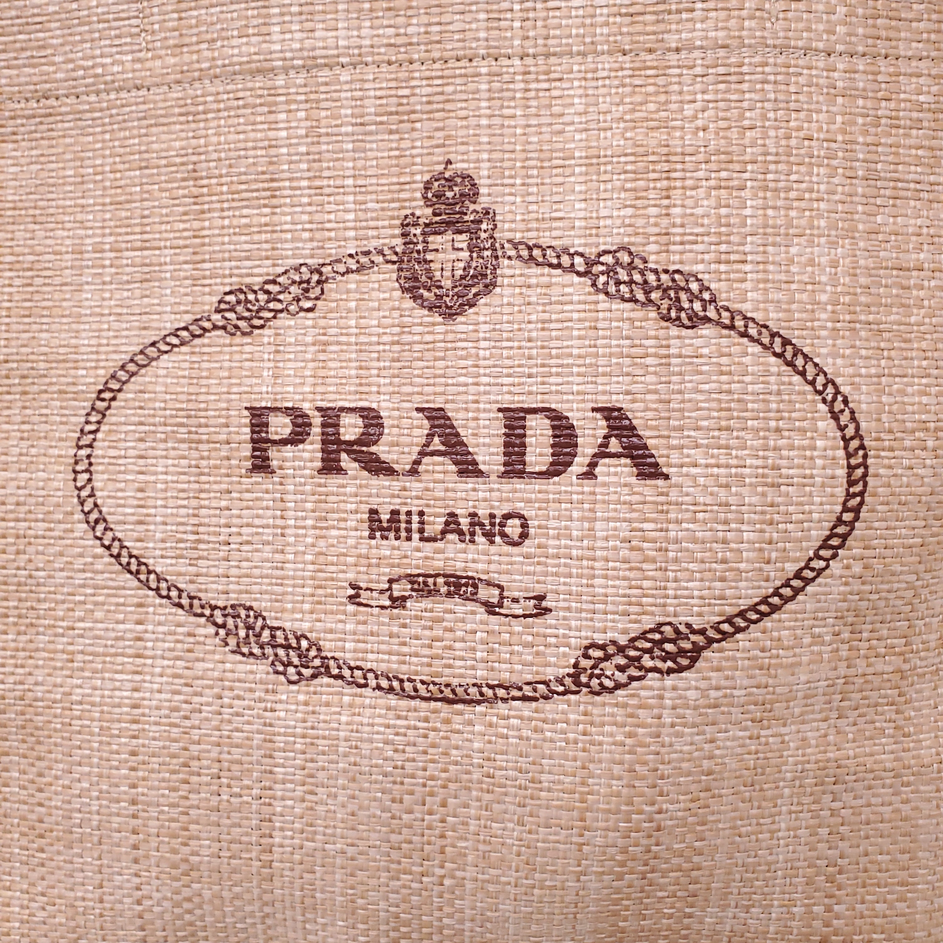 PRADA BEIGE RAFFIA BEACH TOTE BAG