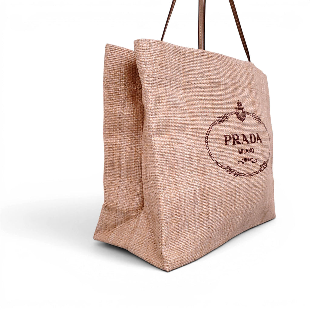 PRADA BEIGE RAFFIA BEACH TOTE BAG