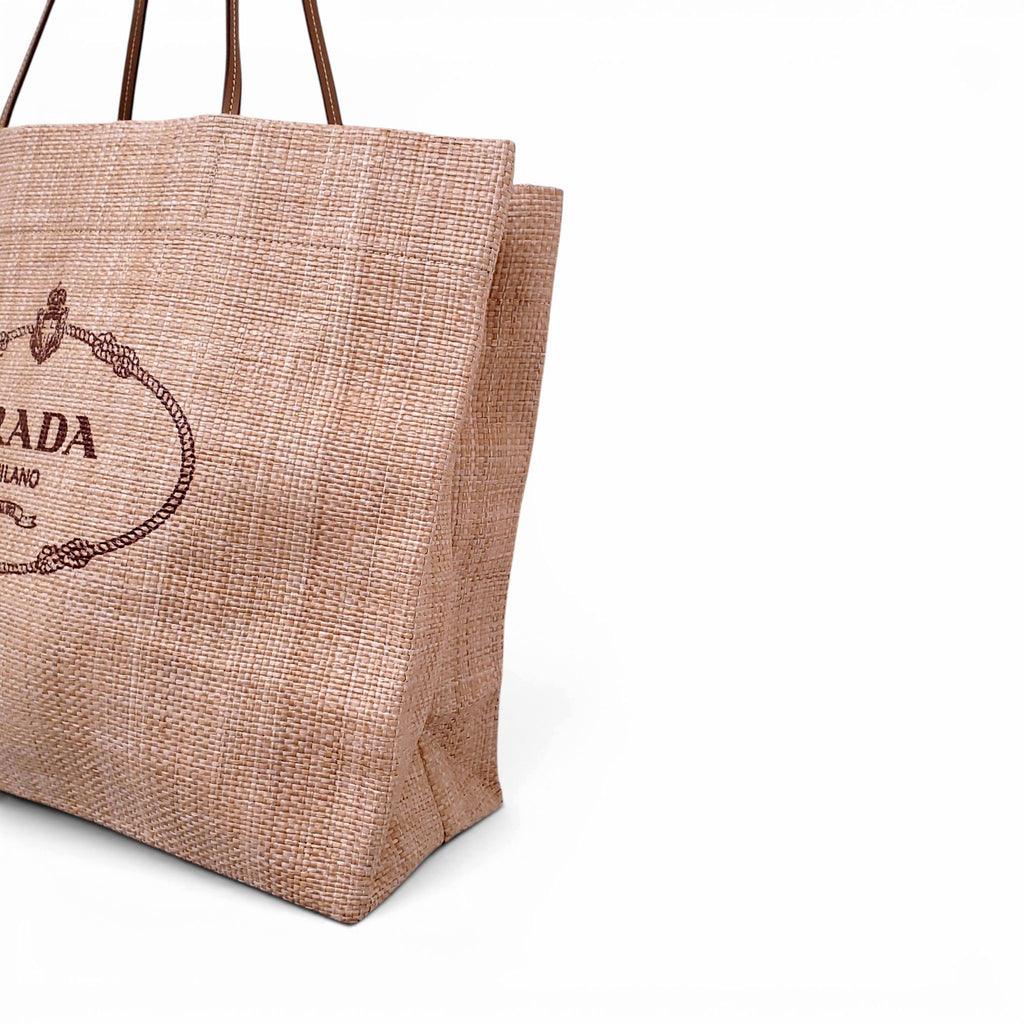 PRADA BEIGE RAFFIA BEACH TOTE BAG