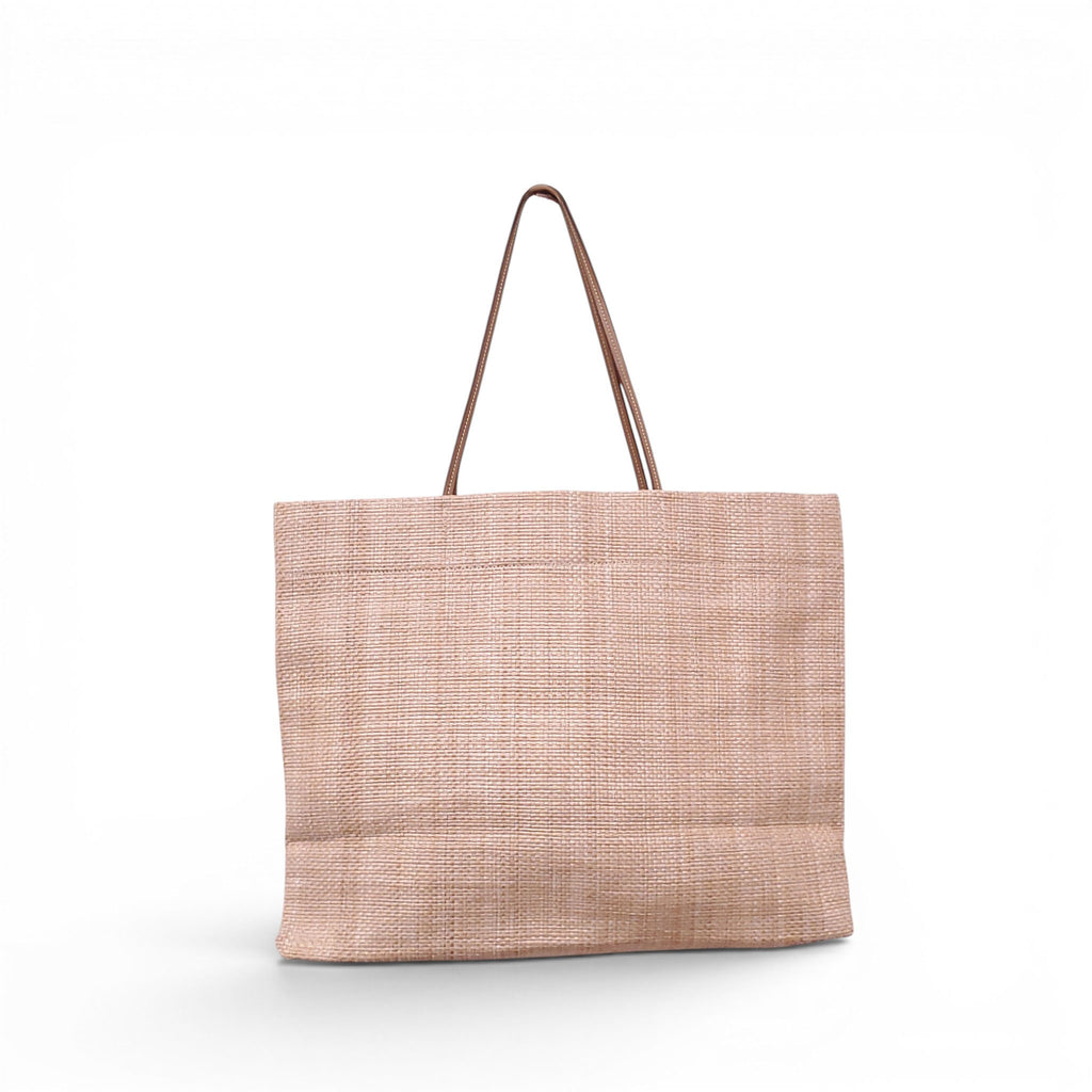 PRADA BEIGE RAFFIA BEACH TOTE BAG