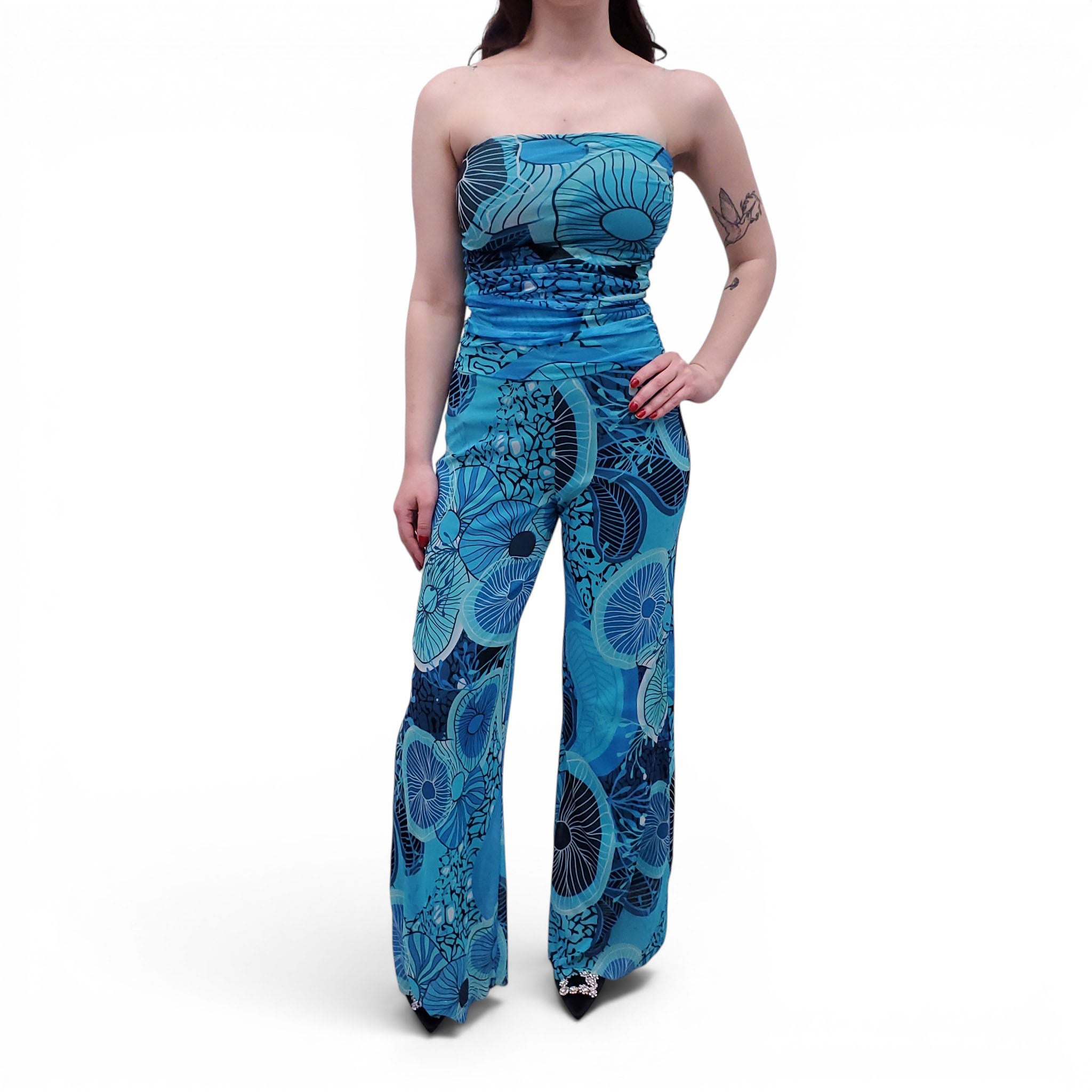 FUZZI BLUE PATTERNED JUMPSUIT - SIZE XS