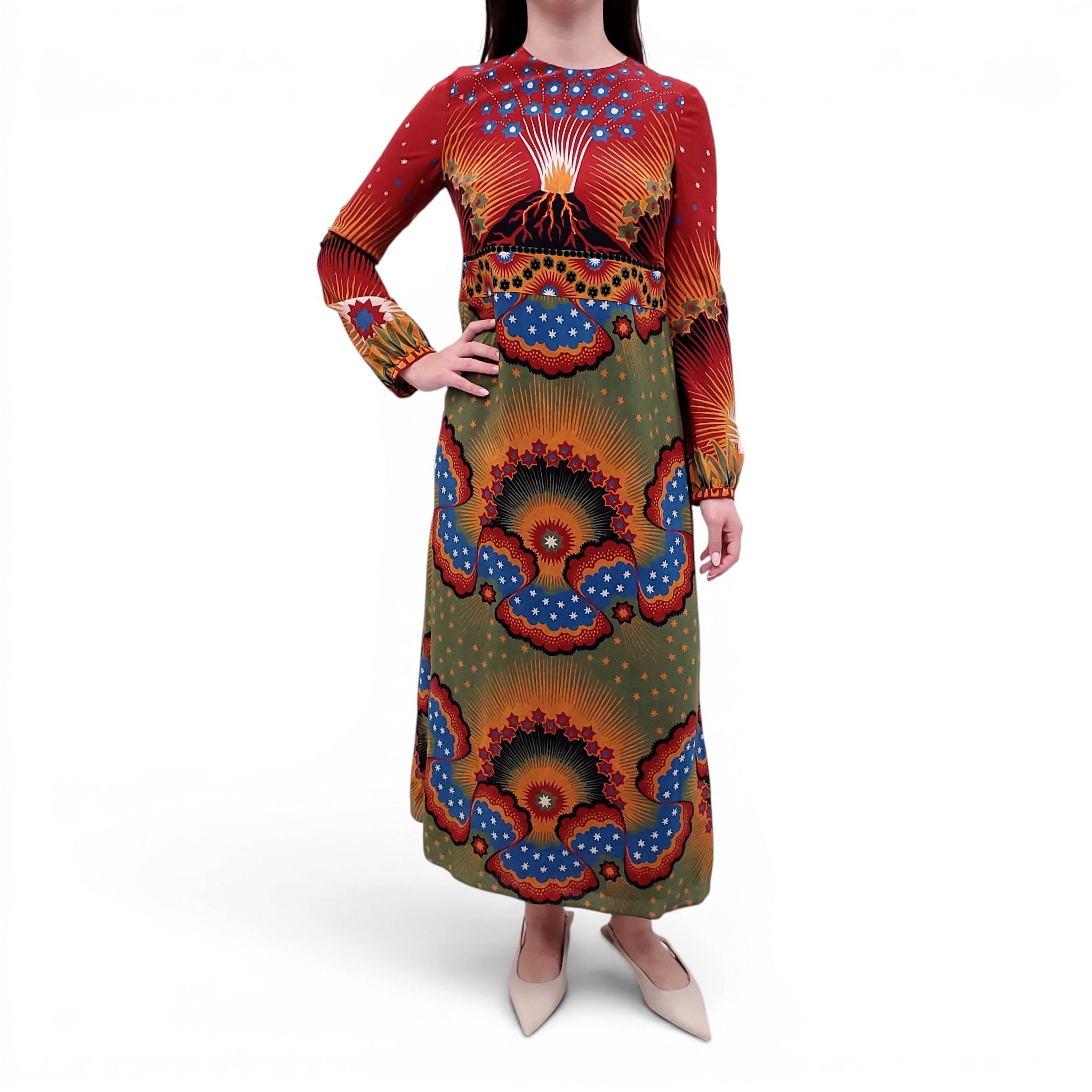 VALENTINO ENCHANTED WONDERLAND AND VOLCANO PATTERNED DRESS - SIZE 42