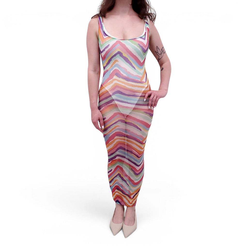 MISSONI MULTICOLOURED MESH LONG COVER-UP DRESS - SIZE 38