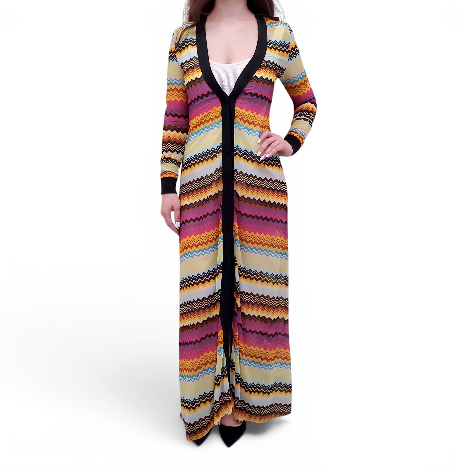 MISSONI ZIGZAG PATTERNED MAXI MESH COVER-UP DRESS - SIZE 42